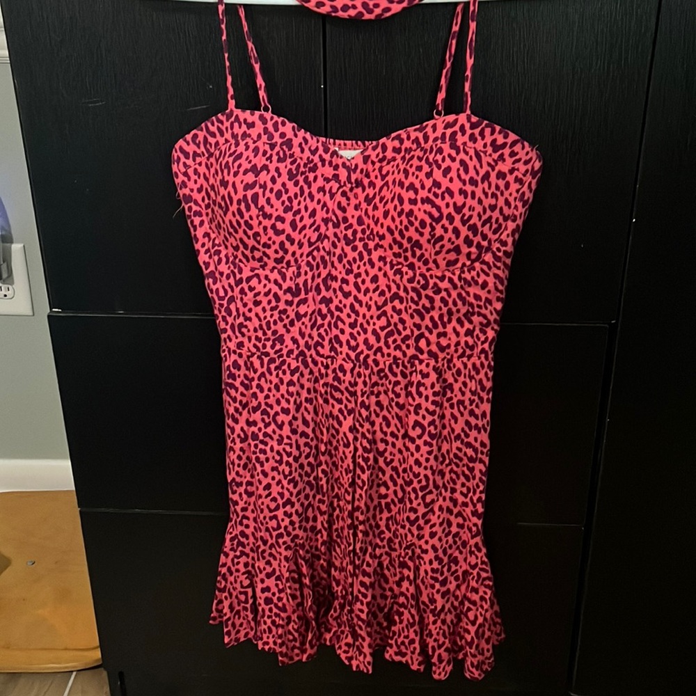 Pink leopard print romper with mask